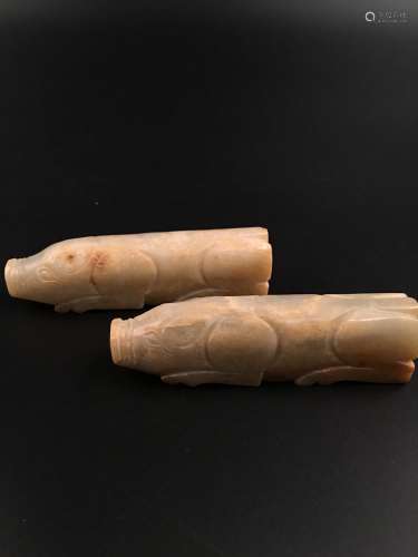 A Pair Han Dynasty Jade Pig