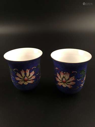 A Pair Chinese Famille Rose Porcelain Wine Cup