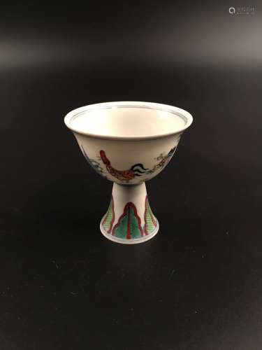 Chinese Doucai Porcelain Chickens Tea Cup