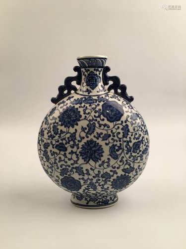 Chinese Blue and Whie Moon Flask Vase