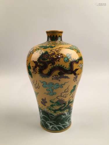 Chinese Wucai Dragon Porcelain Vase with Qianlong Mark