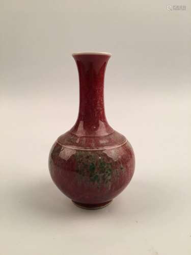 Chinese Qing Red Glazed Porcelain Vase with Kangxi Mark