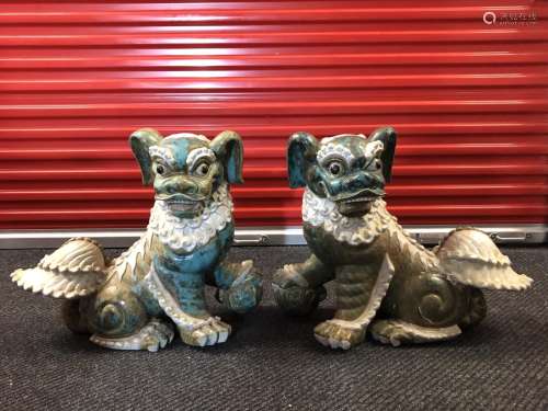 Pair of Chinese Porcelain Foo Dogs