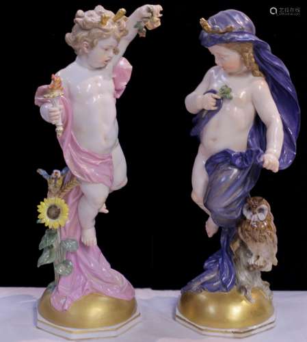 Pair of 19th C.Meissen Figural, Day&Night  Marked