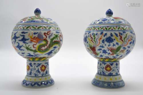 Pair of Chinese Blue/White WuCai Porcelain Vase