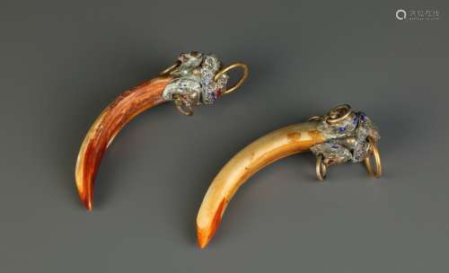2 Pieces of Bone Carving w Bronze Handle