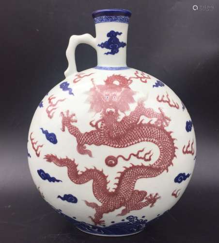 Chinese Blue/White Copper Red Porcelain Vase,Mark