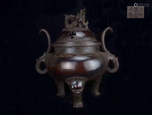 Chinese Bronze Tripod Incense Burner, Marked