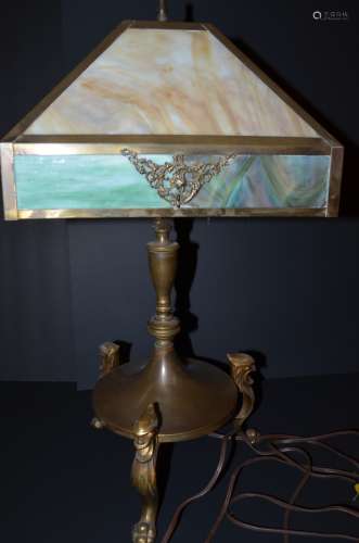 Antique Italian Bronze Table Light with Glass Shad