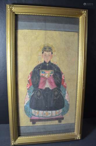 Chinese Antique Woman Painting w Frame