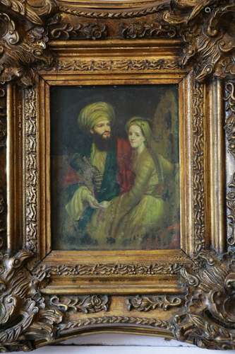 Turkish Oil on Board Painting of a Couple