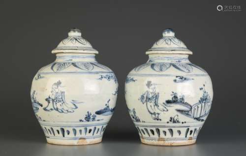Pair of Chinese Blue/White Porcelain Jars