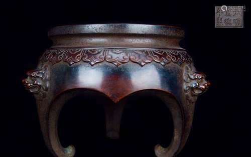 Chinese Bronze Tripod Incense Burner, Marked