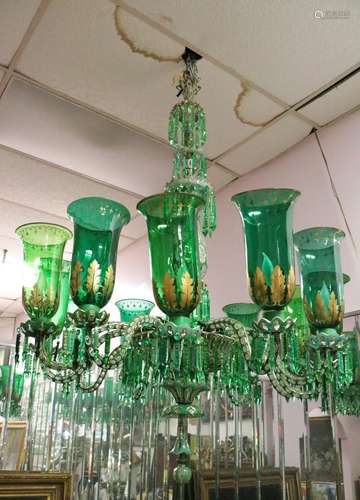 English Osler Triple Cut Glass Chandelier 12 Light