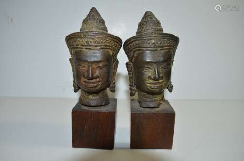 Pair of Asian Bronze Buddha Head
