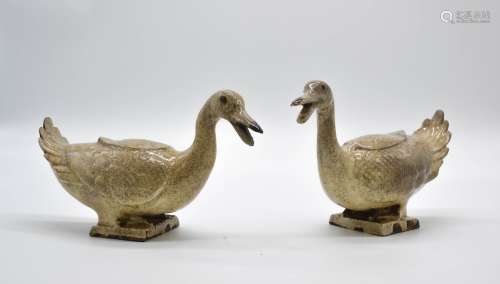 Pair of Chinese Ge Ware Ducks