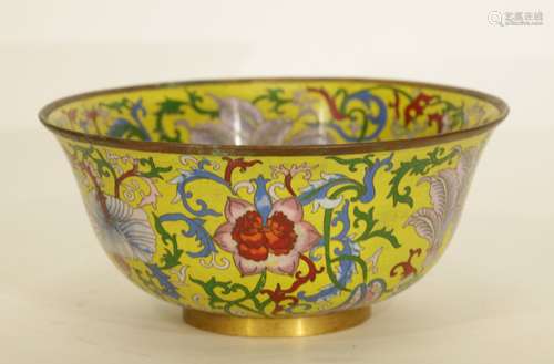 Large Chinese Yellow Cloisonne Bowl