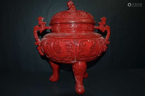 Chinese Lacquer Bronze Incense Burner