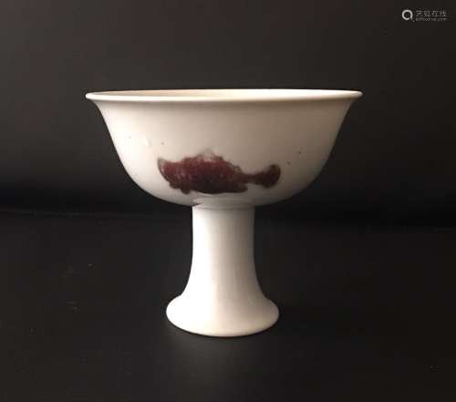 Chinese Copper Red Porcelain High Foot Cup