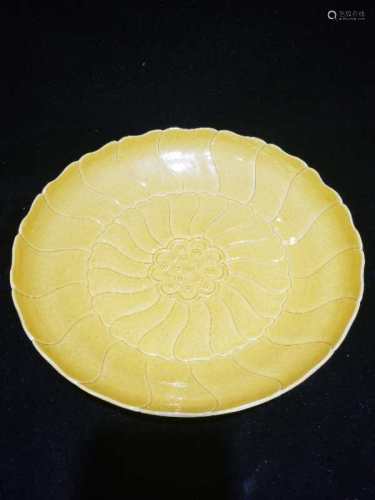 Chinese Yellow Glazed Plate , Mark
