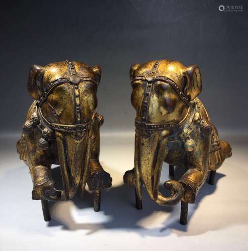 Pair of Chinese Gilt Bronze Elephants