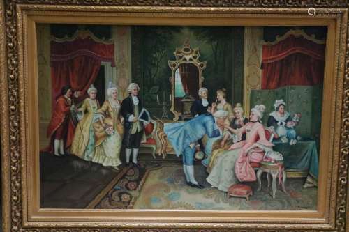 Italian Oil on Canvas Painting of a Family Event