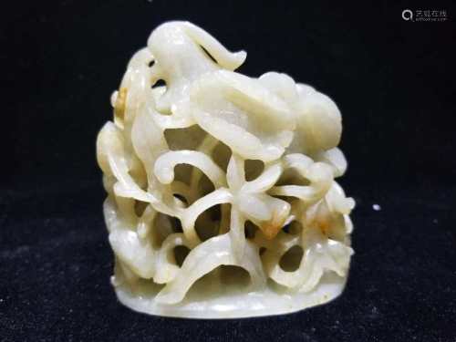 Chinese White Jade Carved Birds&Flowers ,Open work