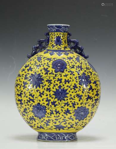 Chinese Yellow Glazed Blue/White Porcelain Vase