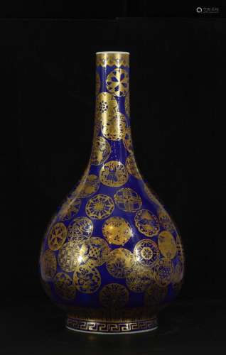 Chinese Blue UnderGlazed w/ Gilt Tracery Vase