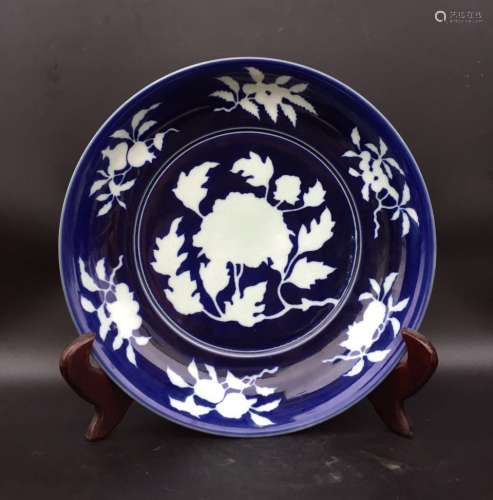 Chinese Blue/White Porcelain Plate, Marked