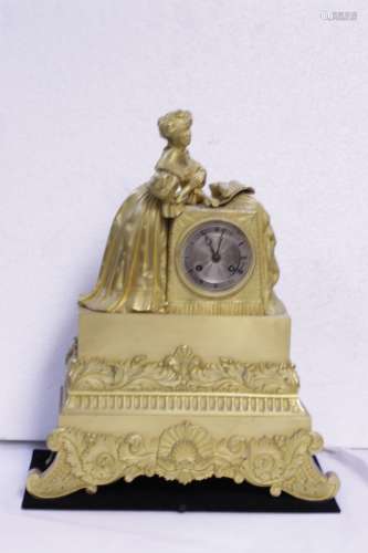 Dore Bronze 19th C. Figural Clock w/ Lady