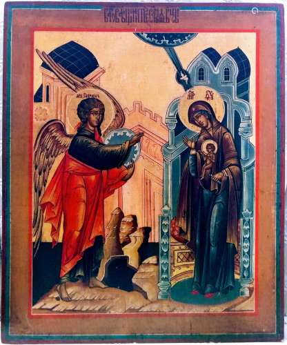 Antique Russian icon of the Annunciation.
