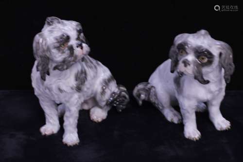 19th C. Pair of Meissen Porcelain Dog, Marked