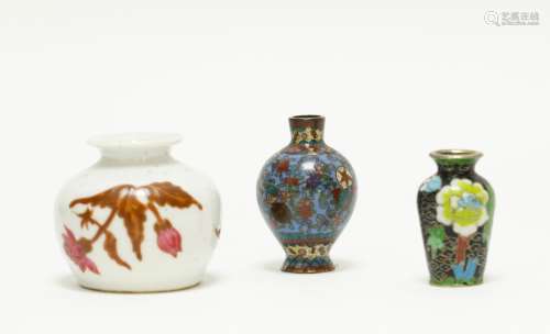 3 Pieces of Chinese Porcelain&Cloisonne Mini Vases