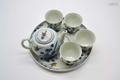 Set of Chinese Famille Verte Porcelain Tea Set