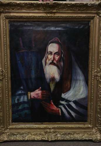 20th C. Oil on Canvas of Rabbi