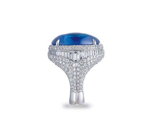 18K白金镶嵌重约26.26克拉斯里兰卡蓝宝石配钻石戒指 主石未经加热处理