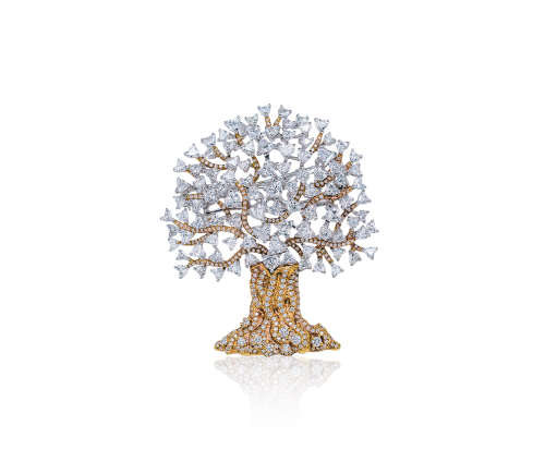 [爱情之树] 18K白金及玫瑰金镶嵌总重约7.26克拉98枚心形钻石及钻石胸针