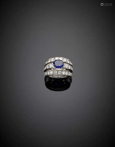 White gold diamond and a ct. 2.70 circa sapphire cluster ring, g 15.98 size 9/49.
