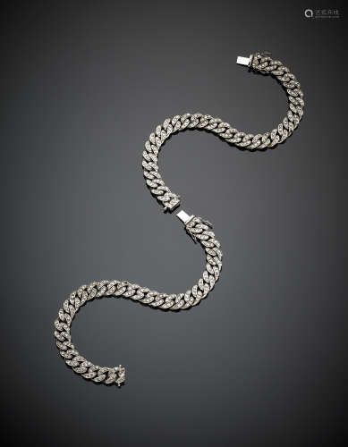 Two attachable white gold diamond groumette mesh bracelets, in all g 84.8, length cm 19 circa.