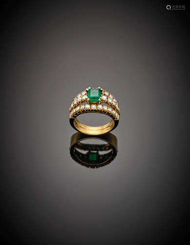 *MISSIAGLIAYellow gold round diamond and octagonal emerald ring, g 10.61 size 16/56.