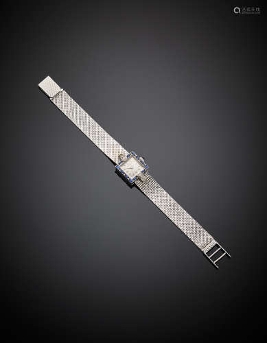 BUCHERERWhite gold lady's wristwatch, the dial diamonds and sapphires, g 32.56, length cm 17.50 circa.
