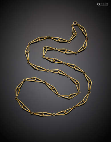 Long yellow gold chain necklace, g 43.43, length cm 96 circa.