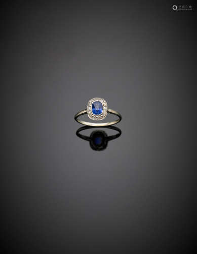 Platinum diamond and sapphire ring, g 2.15 size 12/52.Appended CISGEM n. 7426 11/09/202017, Milano