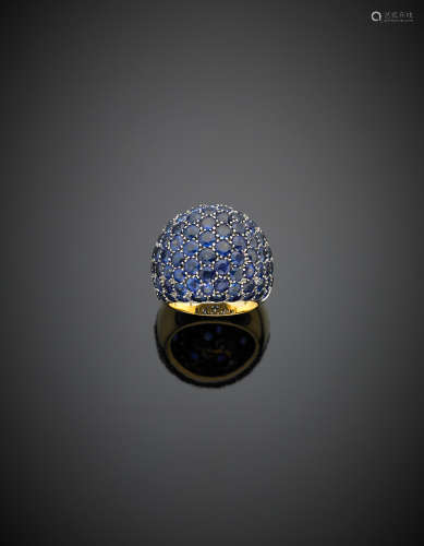 CLEOPATRABi-coloured gold sapphire pavé dome ring, g 19.10 size 14/54. Signed CLEOPATRA