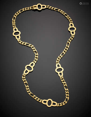 Yellow gold gourmette chain necklace , g 177.49, length cm 76 circa. Marked 211 TOMarked Bulgari