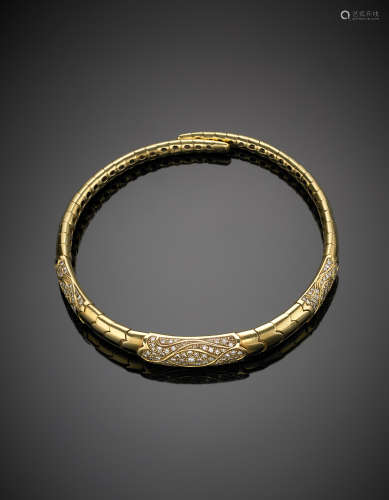 PEDERZANIYellow gold and diamond rigid necklace, g 98.5, diam. cm 10.5. (defects)