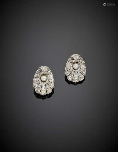White gold diamond pearl earrings, g 15.20, length cm 2.50 circa.