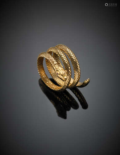GFGYellow gold snake bracelet with red gem-eyes g 71.70. Marked GFG