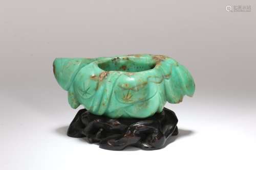 A Chinese Carved Turquoise Water Pot